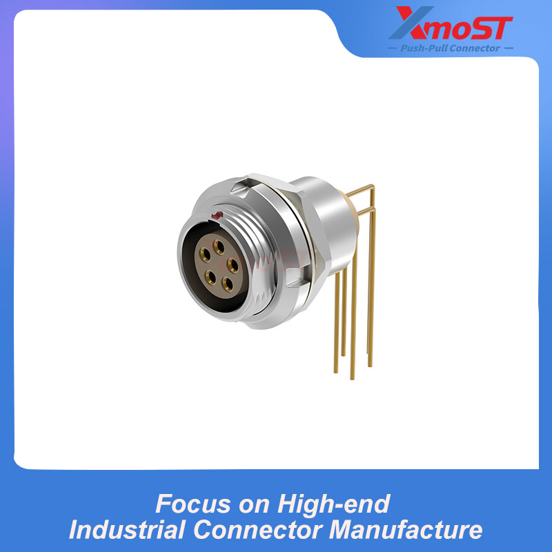 XM-LECG Twin-Nut Fixed Female Receptacle with Right-Angle PCB Pins
