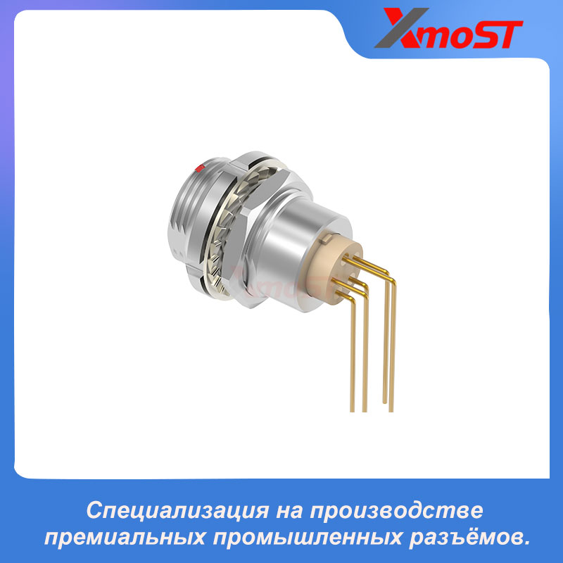 XM-LECG — стационарная розетка с креплением двумя гайками и угловыми выводами 90° для печатной платы — изображение 4