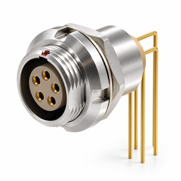 XM-LECG Twin-Nut Fixed Female Receptacle with Right-Angle PCB Pins